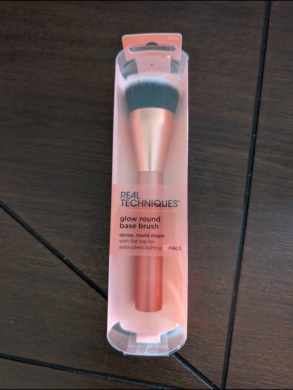 Real Techniques Glow Round Base Brush - Metallic Pink Handle with Black Bristles